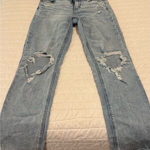 American Eagle Outfitters Light Blue Ripped Straight Leg Jeans